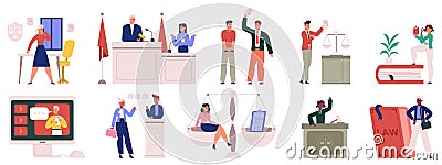 Law firm workers, lawyers and advocates justice scenes. Attorneys consulting services, professional lawyers working day Vector Illustration