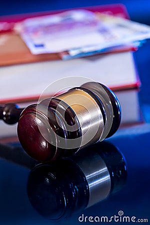 Law gavel with book and euro money - reflection Stock Photo