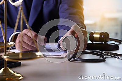 Law gavel stethoscope Health care business rules Stock Photo