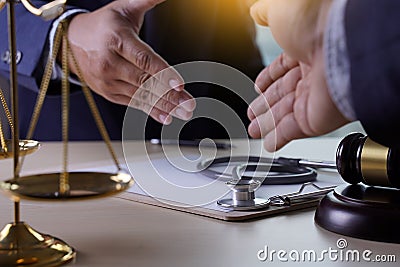 Law gavel stethoscope Health care business rules Stock Photo