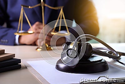 Law gavel stethoscope Health care business rules Stock Photo