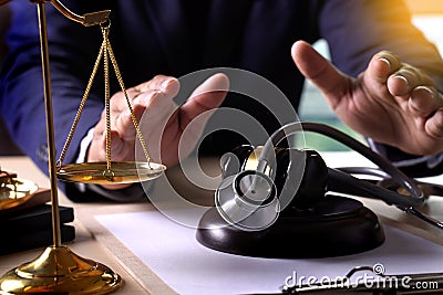 Law gavel stethoscope Health care business rules Stock Photo