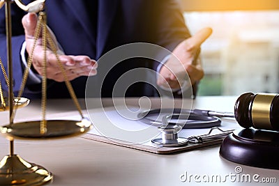 Law gavel stethoscope Health care business rules Stock Photo