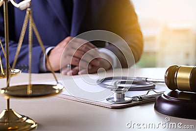 Law gavel stethoscope Health care business rules Stock Photo