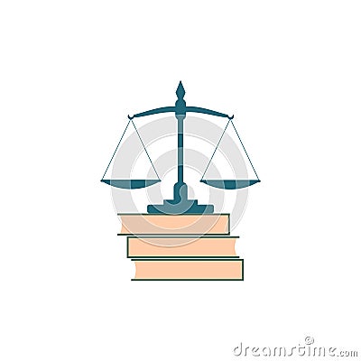 Law and Government flat icon. Law book and scales icon isolated on white background Vector Illustration