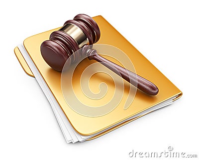 LAW hammer on computer folder. 3D Icon Stock Photo