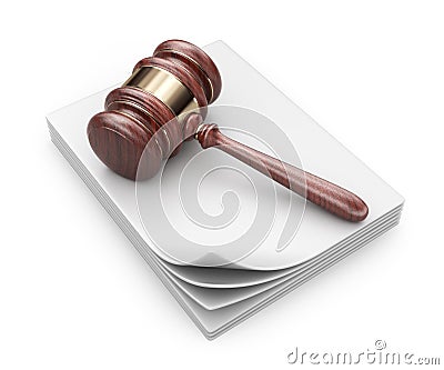 LAW hammer on documents. Legal concept. 3D Icon Stock Photo