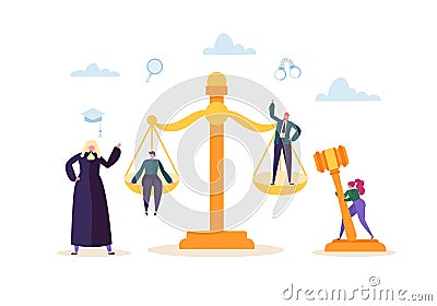 Law and Justice Concept with Characters and Judical Elements, Gavel, Lawyer. Judgment and Court Jury People Vector Illustration