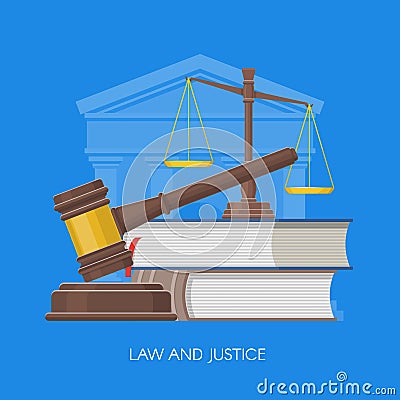 Law and justice concept vector illustration in flat style. Design elements, symbols, icons Vector Illustration