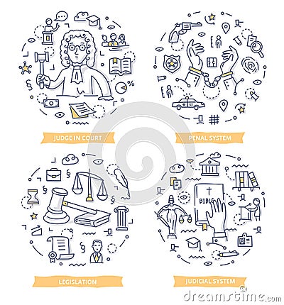 Law & Justice Doodle Illustrations Vector Illustration