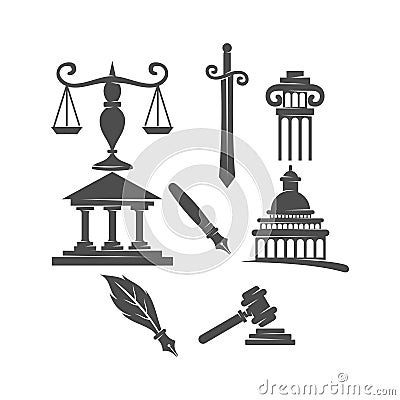 Law Justice Firm logo Balance Sword Pillar Gavel Design icon Set Vector Illustration