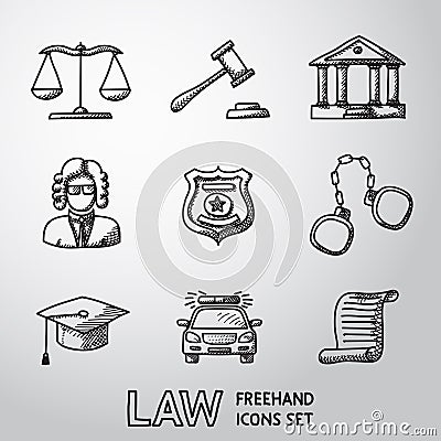 Law, justice freehand icons set. vector Vector Illustration