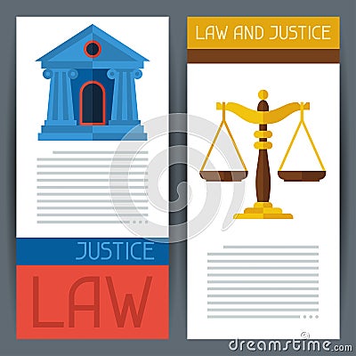 Law and justice horizontal banners in flat design Vector Illustration