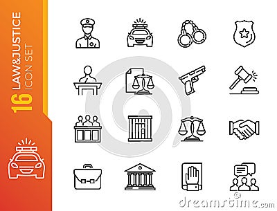 Minimal law justice line icon set Vector Illustration