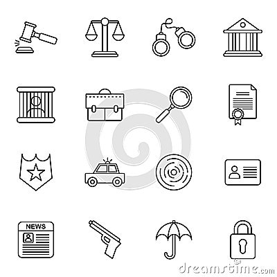 Law and justice icons collections. Vector Illustration