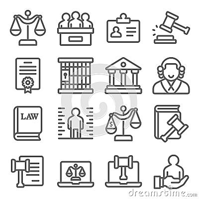 Law and justice icons set vector illustration. Contains such icon as Attorney, Criminals, Cyber Law, Criminal and more. Expanded Vector Illustration