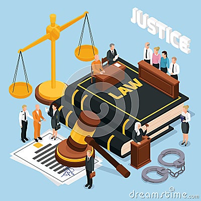 Law Justice Isometric Composition Vector Illustration