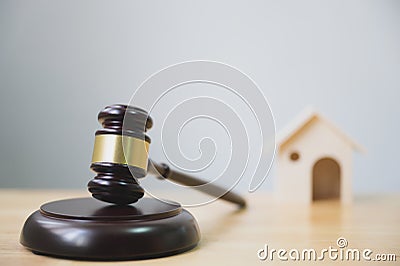 Law and justice, legality concept, Judge gavel and house Stock Photo