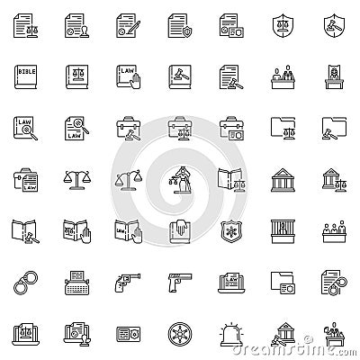 Law and justice line icons set Vector Illustration