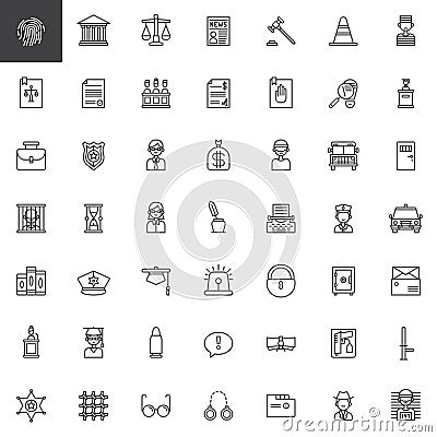 Law and justice line icons set Vector Illustration