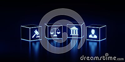Law Legal System Justice Crime concept. Digital Cube icon 3d illustration Cartoon Illustration