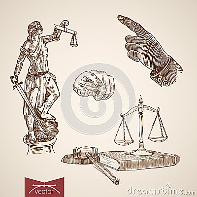 Law legal Themis Justice Lady scales engraving vintage vector Vector Illustration