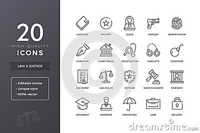 Law Line Icons Vector Illustration