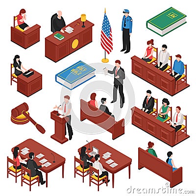 Law And Order Isometric Set Vector Illustration