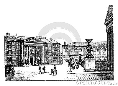 Law school and BibliothÃ¨que Saint Genevieve, vintage engraving Vector Illustration
