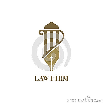Law service logo with pillar and fountain pen. Vector illustration Vector Illustration
