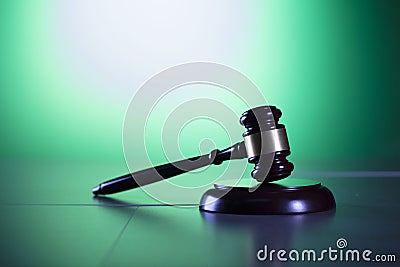 Law symbols, gavel, scale, books, Themis. Law concept background. Stock Photo