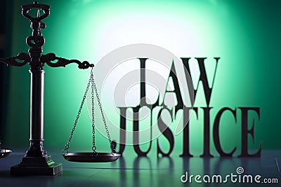 Law symbols, gavel, scale, books, Themis. Law concept background. Stock Photo