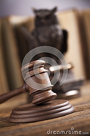 Law theme, mallet of judge, wooden gavel Stock Photo