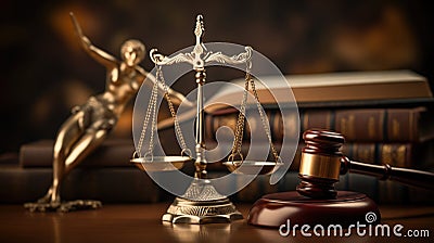 Law theme, mallet of judge, wooden gavel, books Stock Photo