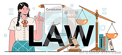 Law typographic header. Punishment and judgement education. Vector Illustration