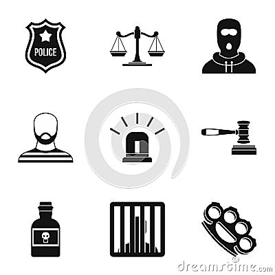 Lawlessness icons set, simple style Cartoon Illustration