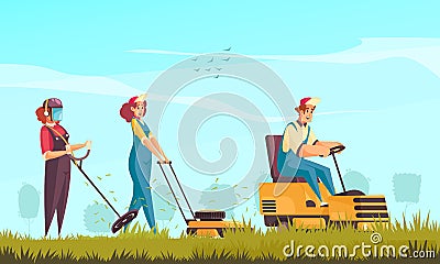 Lawn Cutting Background Vector Illustration