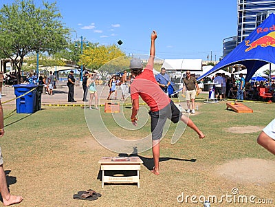 Lawn Game: Cornhole - Pitching The Bag Editorial Stock Photo