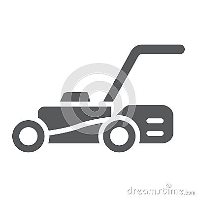 Lawn mover glyph icon, equipment and garden, cutter sign, vector graphics, a solid pattern on a white background. Vector Illustration