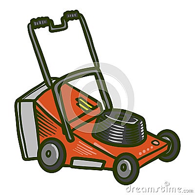 Lawn mower icon, hand drawn style Vector Illustration
