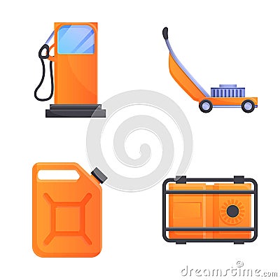 Lawn mower icons set cartoon vector. Electric equipment machine Vector Illustration