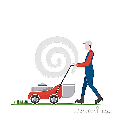 Lawn mower man cutting grass, Backyard jobs Vector Illustration