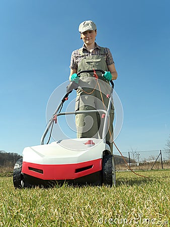 Lawn scarifying Stock Photo