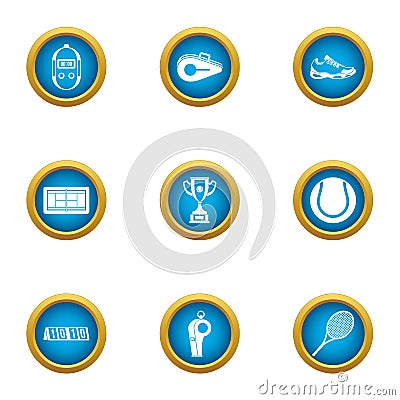 Lawn tennis icons set, flat style Vector Illustration