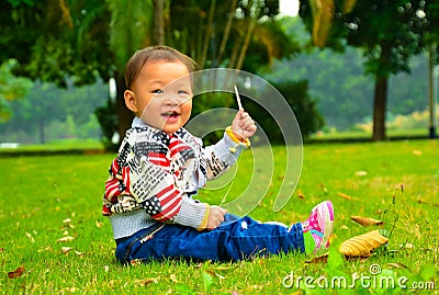 The lawn to entertain the girl(Asia, China, Chinese) Stock Photo