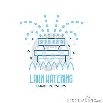 Lawn Watering Logo with garden Sprinkler Vector Illustration