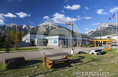 Lawrence Grassi Middle School Building in Canmore Alberta Public Park Editorial Stock Photo