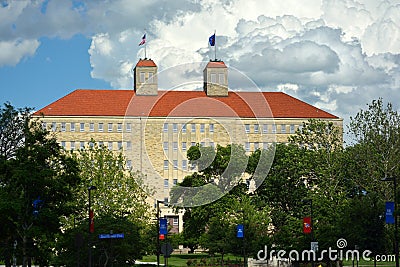 LAWRENCE, KS, USA - May 30, 2017: The University of Kansas Fraser Hall building, sits atop Mount Oread. Editorial Stock Photo