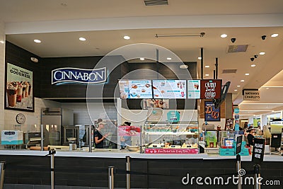 Cinnabon shop in at Quaker Bridge shopping mall. Editorial Stock Photo