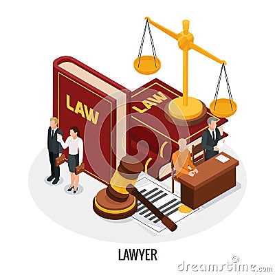 Lawyer Books Isometric Composition Vector Illustration